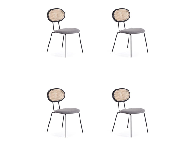 Jardin Dining Chair in Black with Cane and Grey Upholstered Seating (set of 4) - Ornate Home