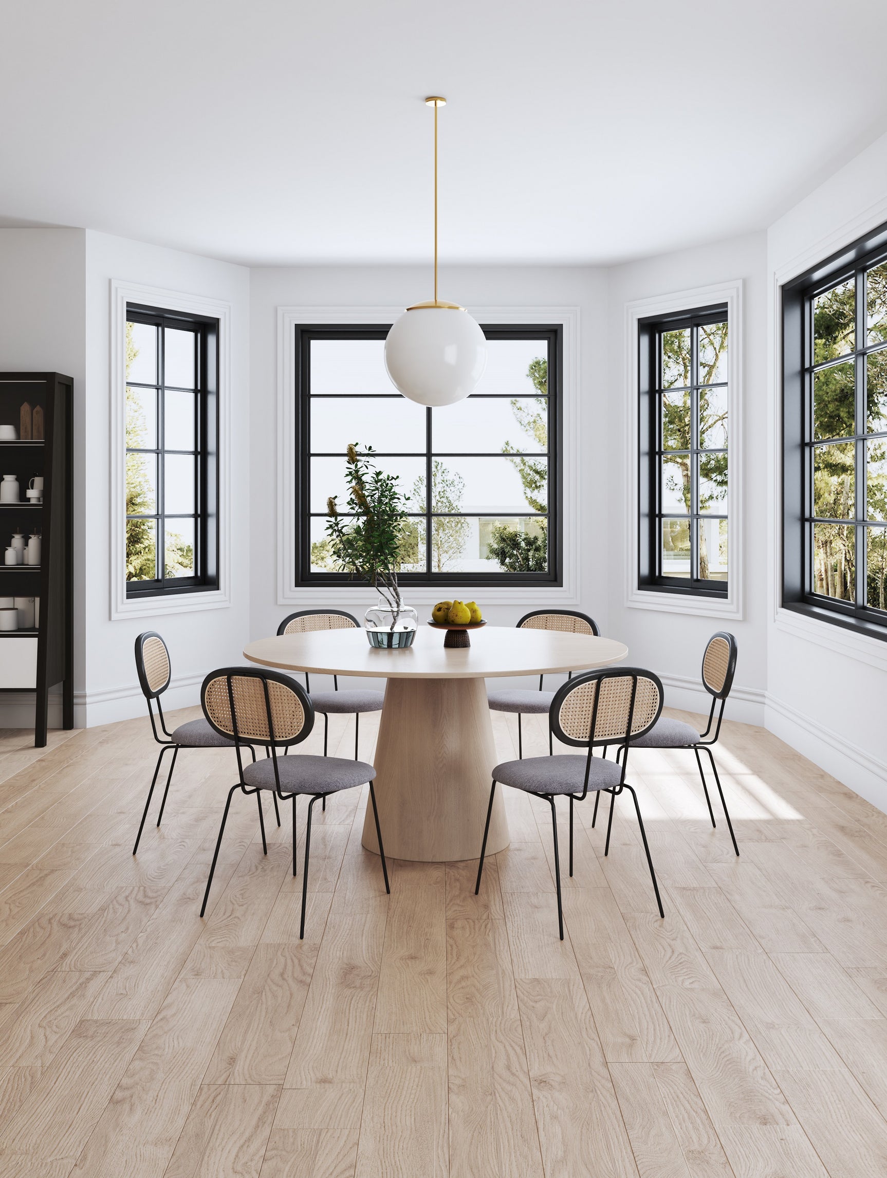 Jardin Dining Chair in Black with Cane and Grey Upholstered Seating (set of 4) - Ornate Home