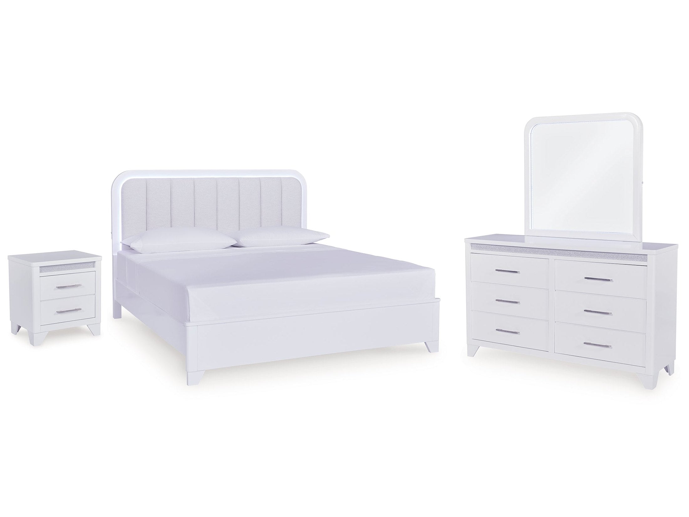 Ashley Furniture Jarlee White King Panel Bedroom Set with Dresser, Mirror and Nightstand