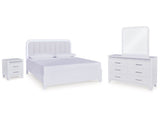 Jarlee White King Panel Bedroom Set with Dresser, Mirror and Nightstand - Ornate Home