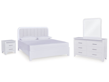 Jarlee White King Panel Bedroom Set with Dresser, Mirror and Nightstand - Ornate Home