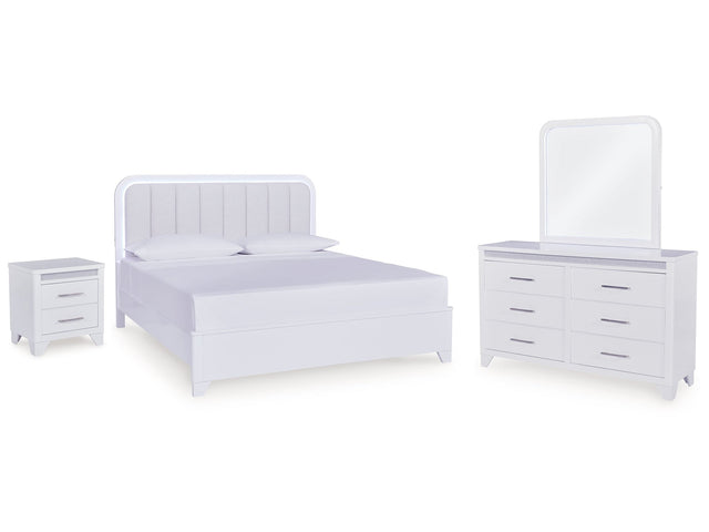 Jarlee White King Panel Bedroom Set with Dresser, Mirror and Nightstand - Ornate Home