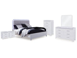 Jarlee White Queen Upholstered Panel Bed, Dresser, Mirror, Chest and 2 Nightstands (Online Special Price) - Ornate Home