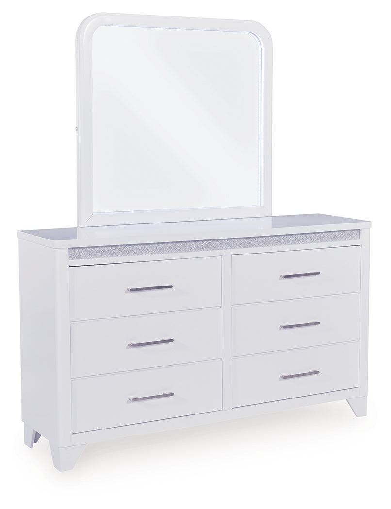Jarlee White Queen Upholstered Panel Bed, Dresser, Mirror, Chest and 2 Nightstands (Online Special Price) - Ornate Home