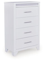 Jarlee White Queen Upholstered Panel Bed, Dresser, Mirror, Chest and 2 Nightstands (Online Special Price) - Ornate Home