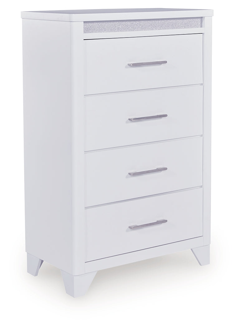 Jarlee White Queen Upholstered Panel Bed, Dresser, Mirror, Chest and 2 Nightstands (Online Special Price) - Ornate Home