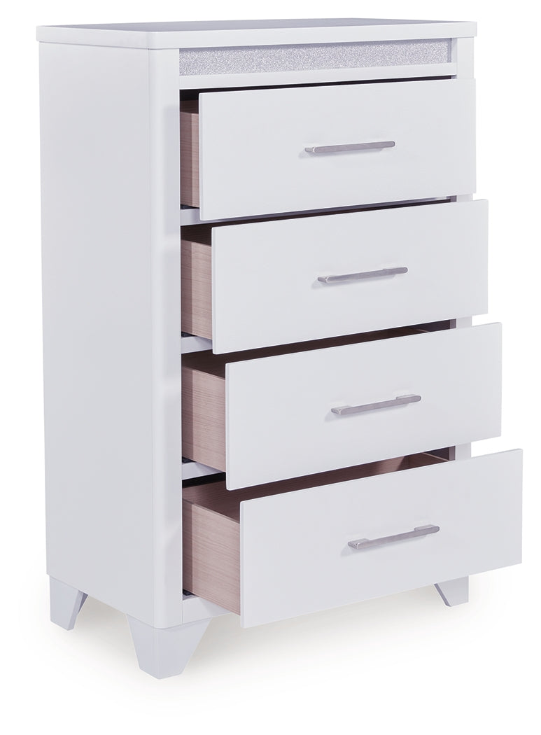 Jarlee White Queen Upholstered Panel Bed, Dresser, Mirror, Chest and 2 Nightstands (Online Special Price) - Ornate Home