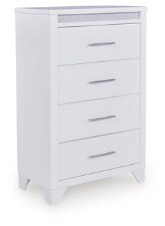 Jarlee White Queen Upholstered Panel Bed, Dresser, Mirror, Chest and 2 Nightstands - Ornate Home