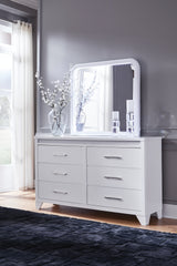 Jarlee White Queen Upholstered Panel Bed, Dresser and Mirror - Ornate Home