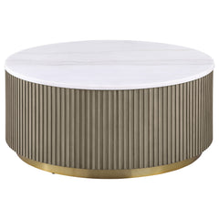 Jason Greige Round White Marble Top Coffee Table - Ornate Home