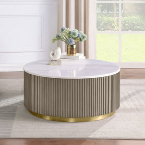 Jason Greige Round White Marble Top Coffee Table - Ornate Home