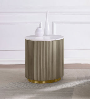 Jason Greige Round White Marble Top Side End Table - Ornate Home
