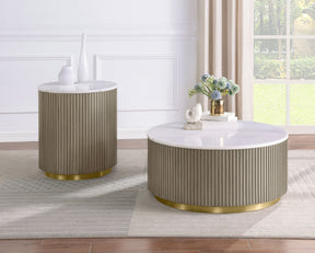 Jason Greige/White Marble 2-piece Round White Marble Coffee Table Set - Ornate Home