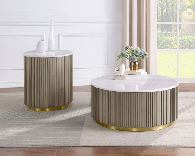 Jason Greige/White Marble 2-piece Round White Marble Coffee Table Set - Ornate Home