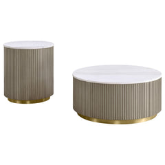 Jason Greige/White Marble 2-piece Round White Marble Coffee Table Set - Ornate Home