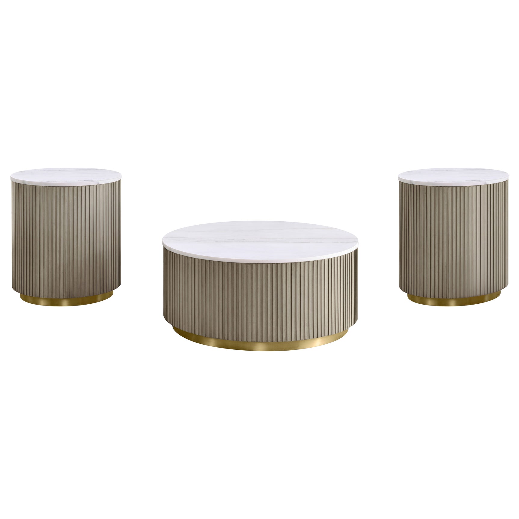 Jason Greige/White Marble 3-piece Round White Marble Coffee Table Set - Ornate Home