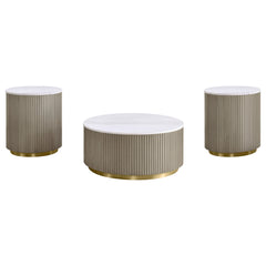 Jason Greige/White Marble 3-piece Round White Marble Coffee Table Set - Ornate Home