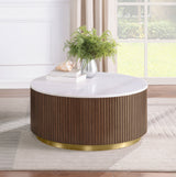 Jason Honey Brown Round White Marble Top Coffee Table - Ornate Home
