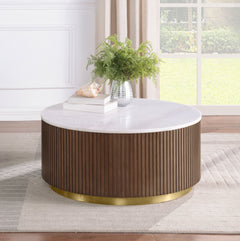 Jason Honey Brown Round White Marble Top Coffee Table - Ornate Home