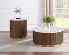 Jason Honey Brown Round White Marble Top Coffee Table - Ornate Home