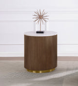 Jason Honey Brown Round White Marble Top Side End Table - Ornate Home
