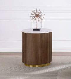 Jason Honey Brown Round White Marble Top Side End Table - Ornate Home