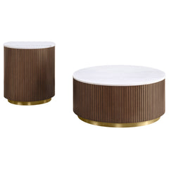 Jason Honey Brown/White Marble 2-piece Round White Marble Coffee Table Set - Ornate Home