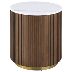 Jason Honey Brown/White Marble 2-piece Round White Marble Coffee Table Set - Ornate Home