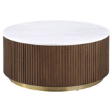 Jason Honey Brown/White Marble 2-piece Round White Marble Coffee Table Set - Ornate Home