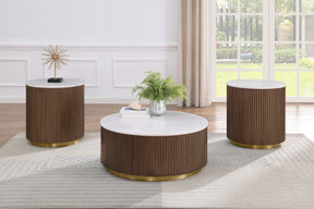 Jason Honey Brown/White Marble 3-piece Round White Marble Coffee Table Set - Ornate Home