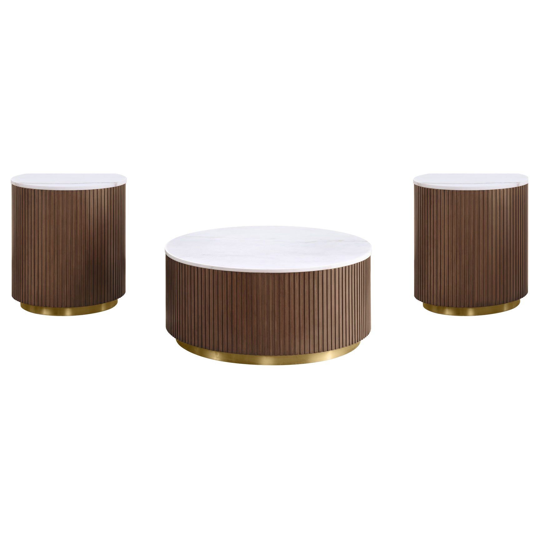 Jason Honey Brown/White Marble 3-piece Round White Marble Coffee Table Set - Ornate Home