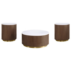 Jason Honey Brown/White Marble 3-piece Round White Marble Coffee Table Set - Ornate Home