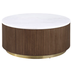 Jason Honey Brown/White Marble 3-piece Round White Marble Coffee Table Set - Ornate Home