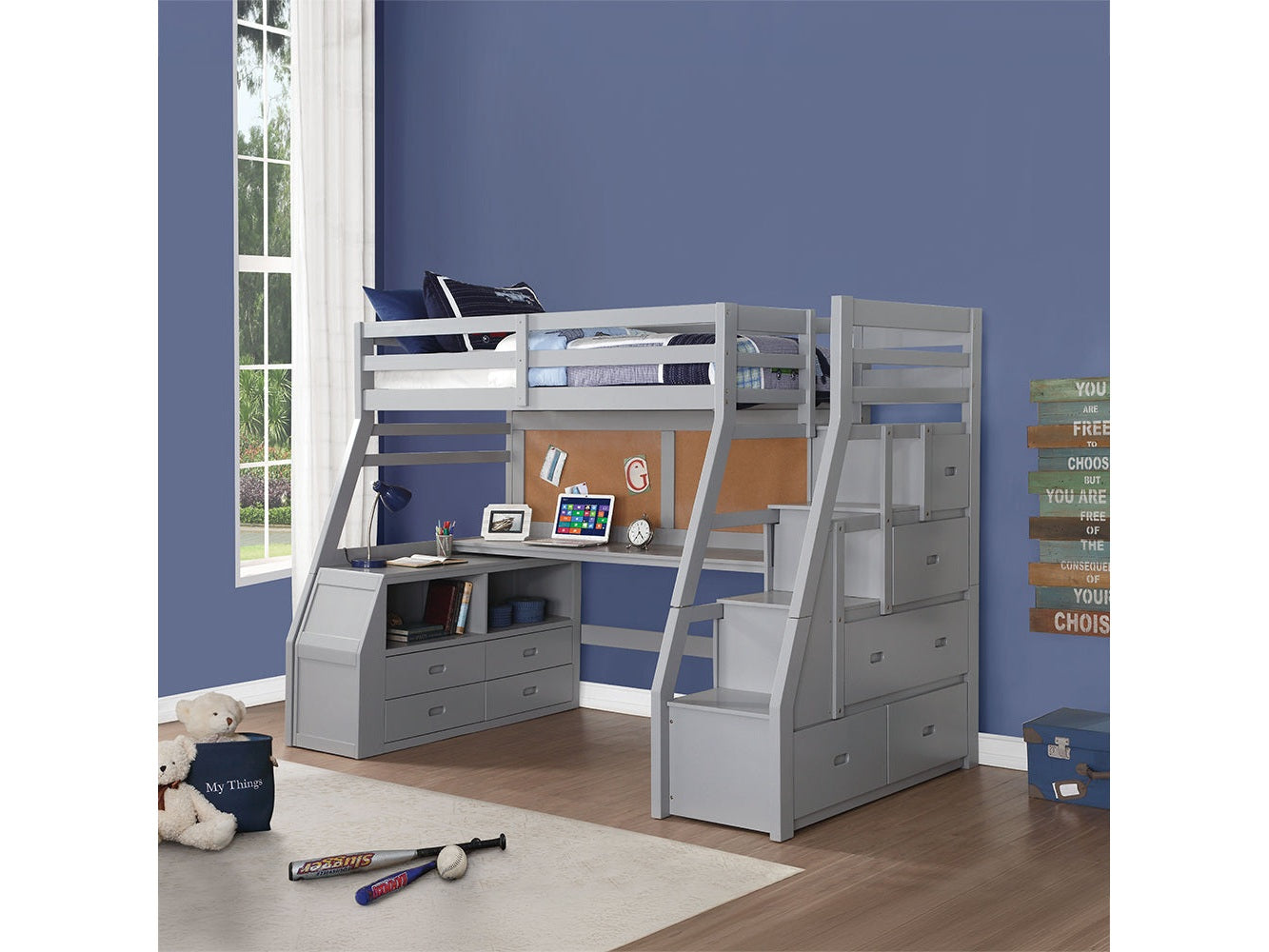 Jason II Twin Loft Bed & Ladder in Gray - Ornate Home