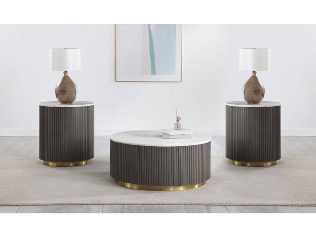 Jason White 3-piece Round Marble Coffee and End Table Set - Ornate Home