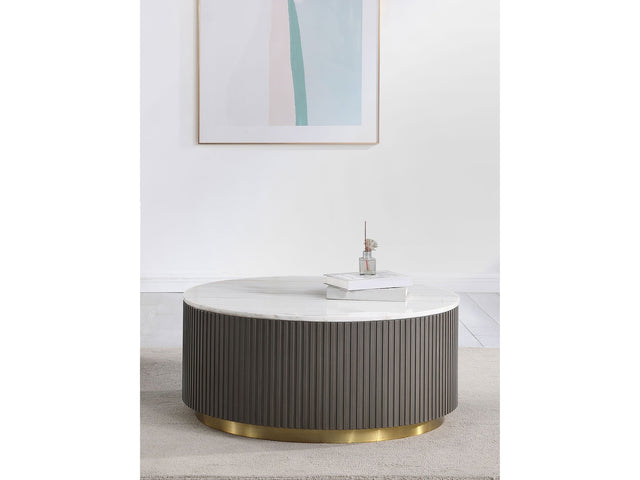 Jason White and Charcoal Round Marble Top Coffee Table - Ornate Home