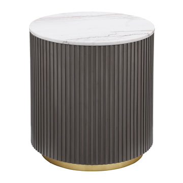 Jason White and Charcoal Round Marble Top End Table - Ornate Home
