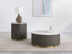 Jason White and Charcoal Round Marble Top End Table - Ornate Home