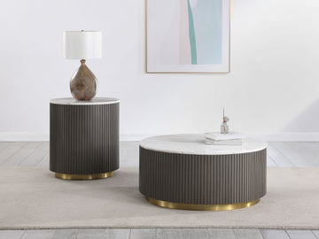 Jason White and Charcoal Round Marble Top End Table - Ornate Home
