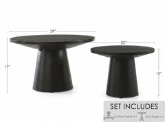 Jasper Ebony Black 2-Piece Round Coffee & End Table Set - Ornate Home