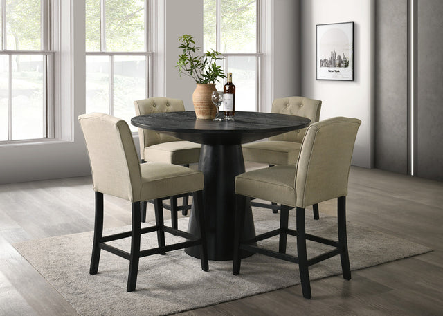 Jasper Ebony Black 47" 5-Piece Round Counter Height Dining Set - Ornate Home