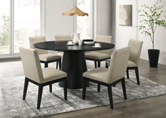 Jasper Ebony Black 59" 7-Piece Round Dining Set - Ornate Home