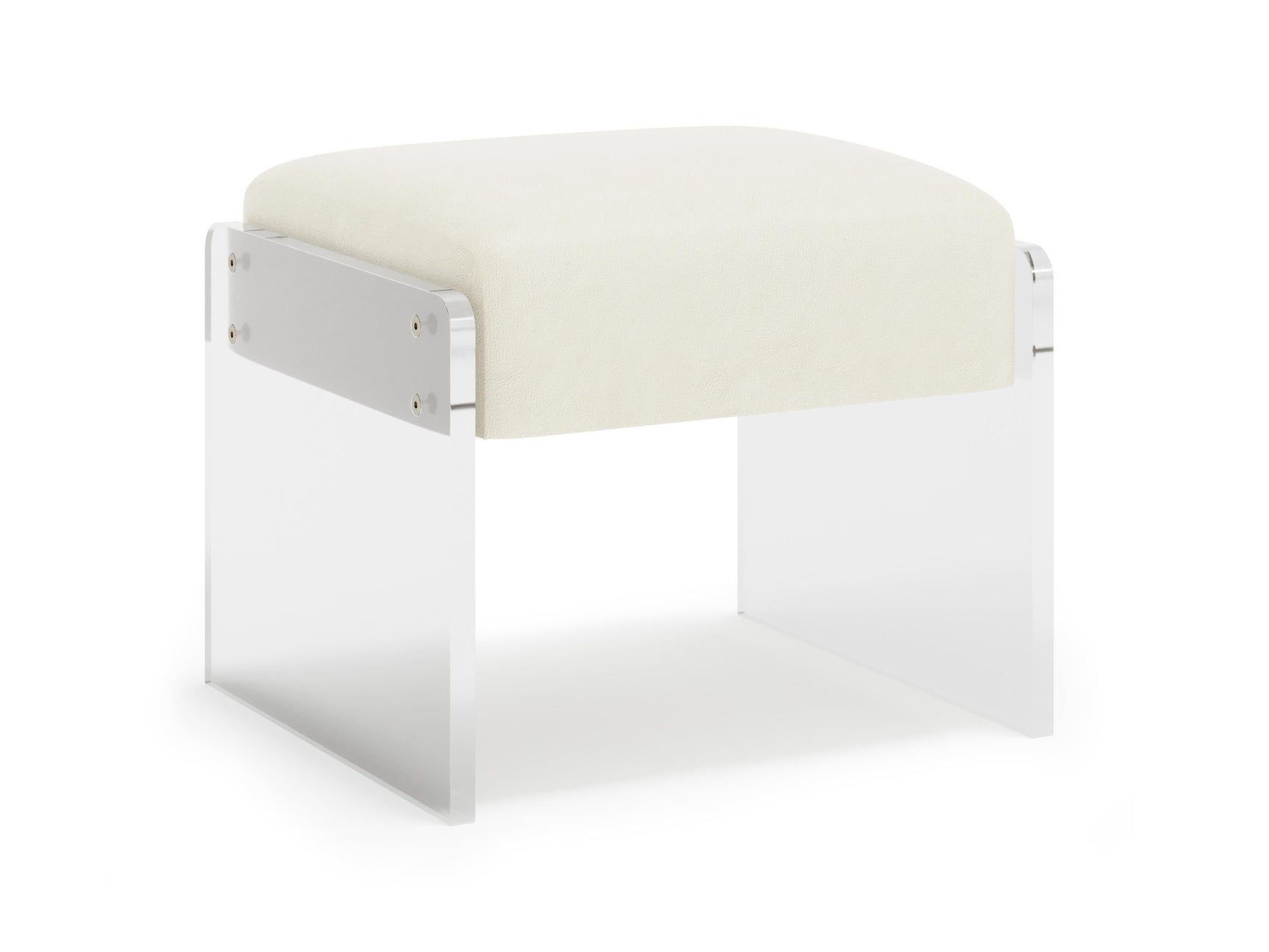 Jasper White/Cream/Acrylic Leather Ottoman - Ornate Home