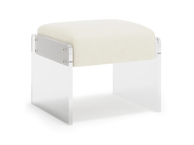 Jasper White/Cream/Acrylic Leather Ottoman - Ornate Home