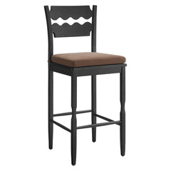 Jax Black/Cocoa Oak Wood Bar Stool With Wavy Razor Back and Cushion - Ornate Home