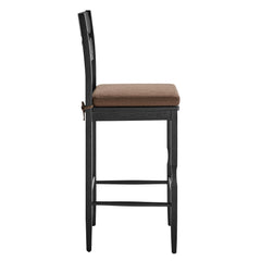 Jax Black/Cocoa Oak Wood Bar Stool With Wavy Razor Back and Cushion - Ornate Home