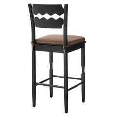 Jax Black/Cocoa Oak Wood Bar Stool With Wavy Razor Back and Cushion - Ornate Home