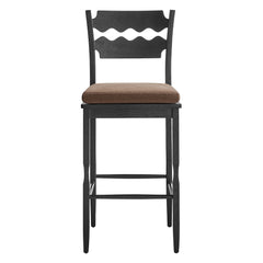 Jax Black/Cocoa Oak Wood Bar Stool With Wavy Razor Back and Cushion - Ornate Home
