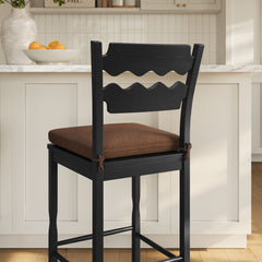 Jax Black/Cocoa Oak Wood Bar Stool With Wavy Razor Back and Cushion - Ornate Home