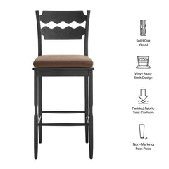 Jax Black/Cocoa Oak Wood Bar Stool With Wavy Razor Back and Cushion - Ornate Home